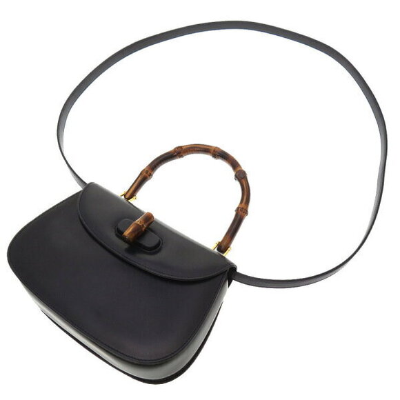 Gucci Bamboo Leather Navy Blue Handbag - Picture 6 of 8